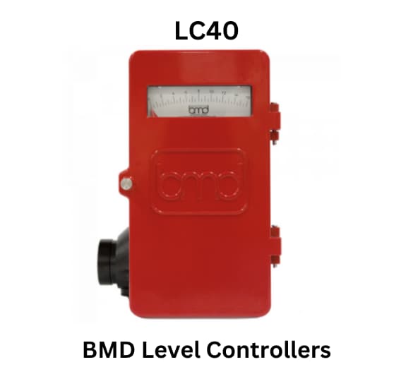 Close-up view of LC40 BMD level controllers, emphasizing their role in monitoring and controlling liquid levels